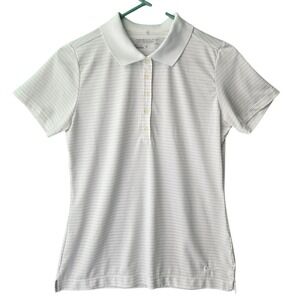 Nike Golf Tour Performance Womens Dri-FIT Striped Polo Shirt White Gray Tennis